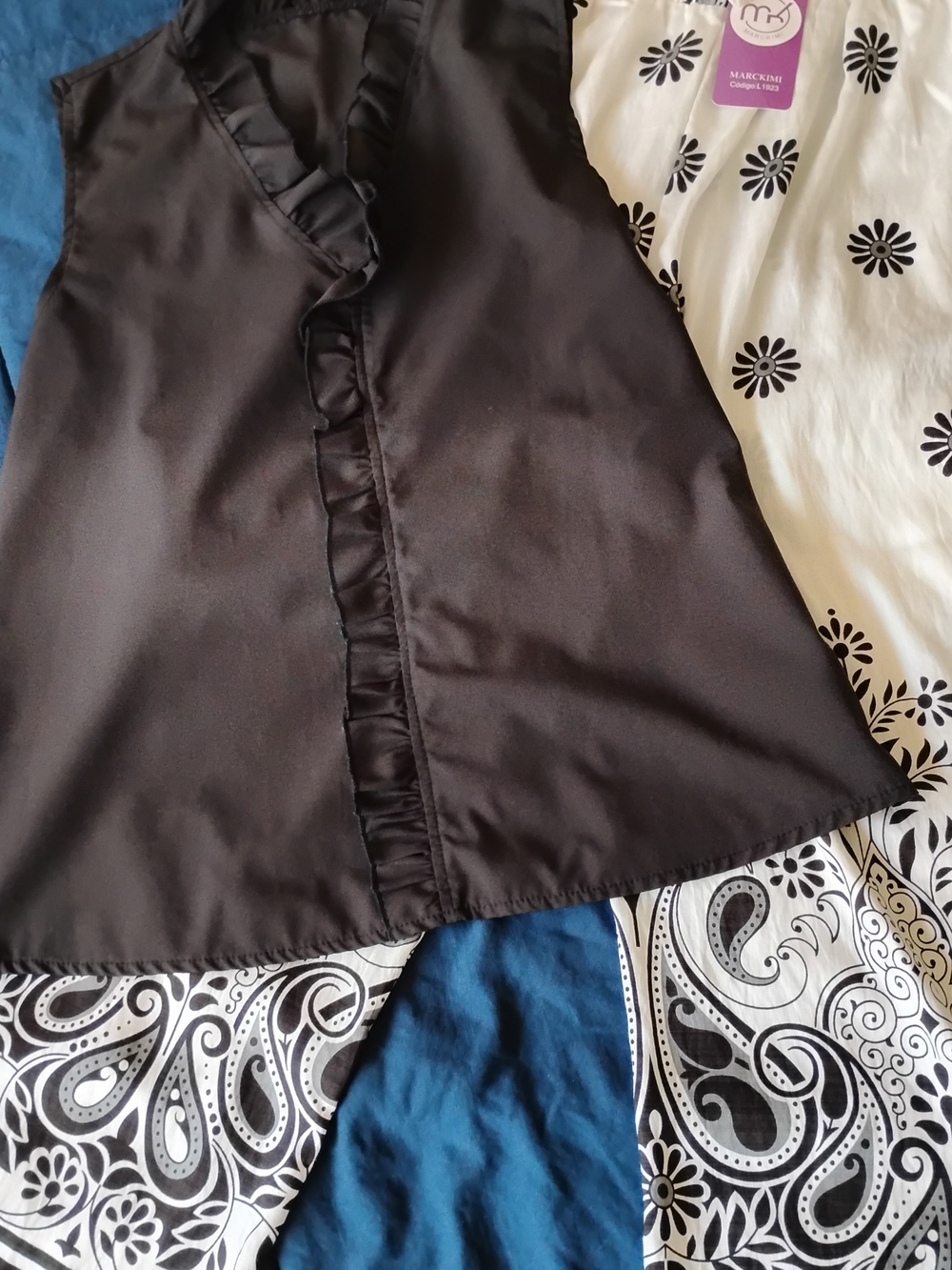 Marks & Spencer Black Blouse with Ruffle Trim And Wide Leg Boho Pants